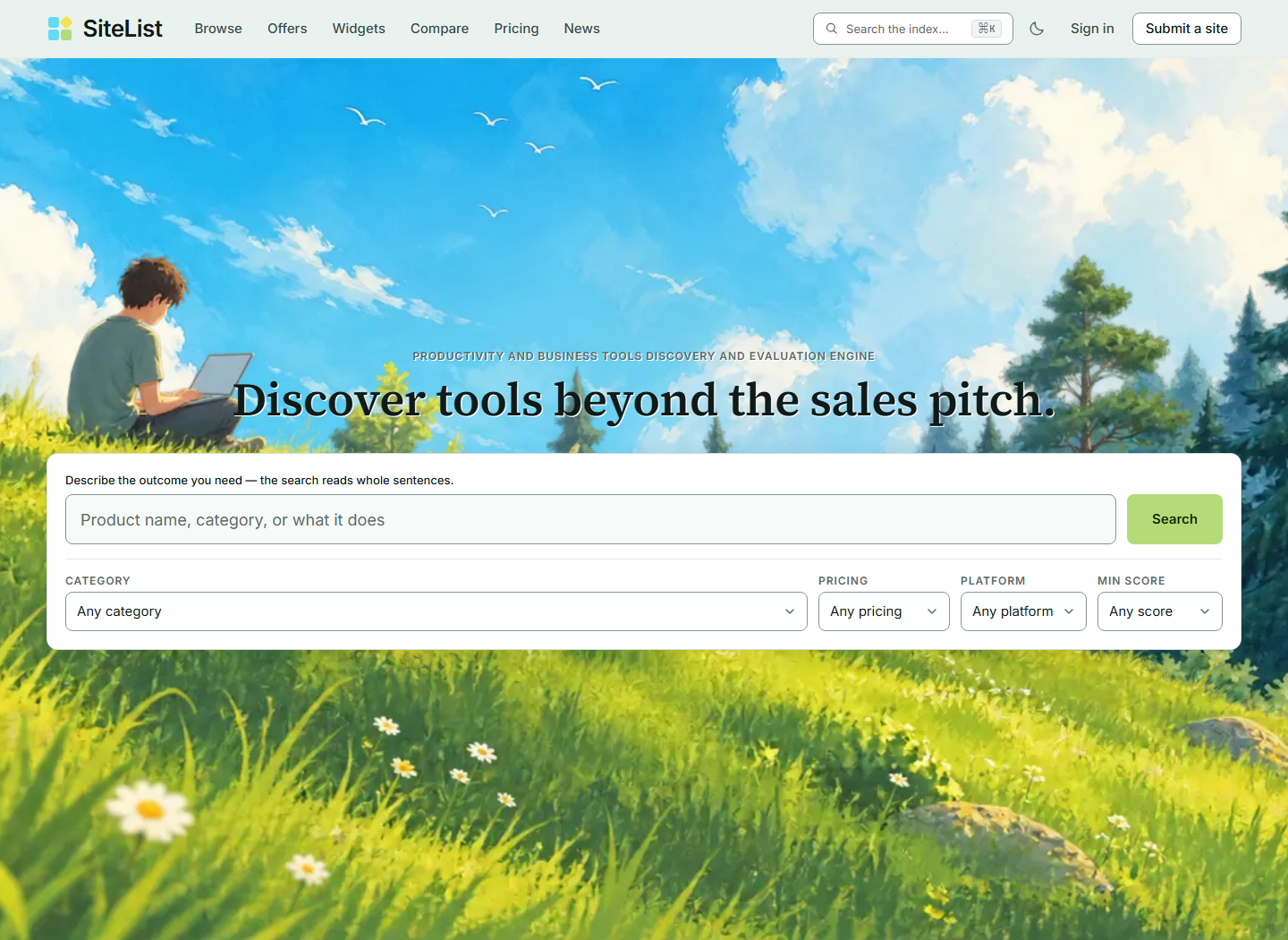 SiteList website homepage